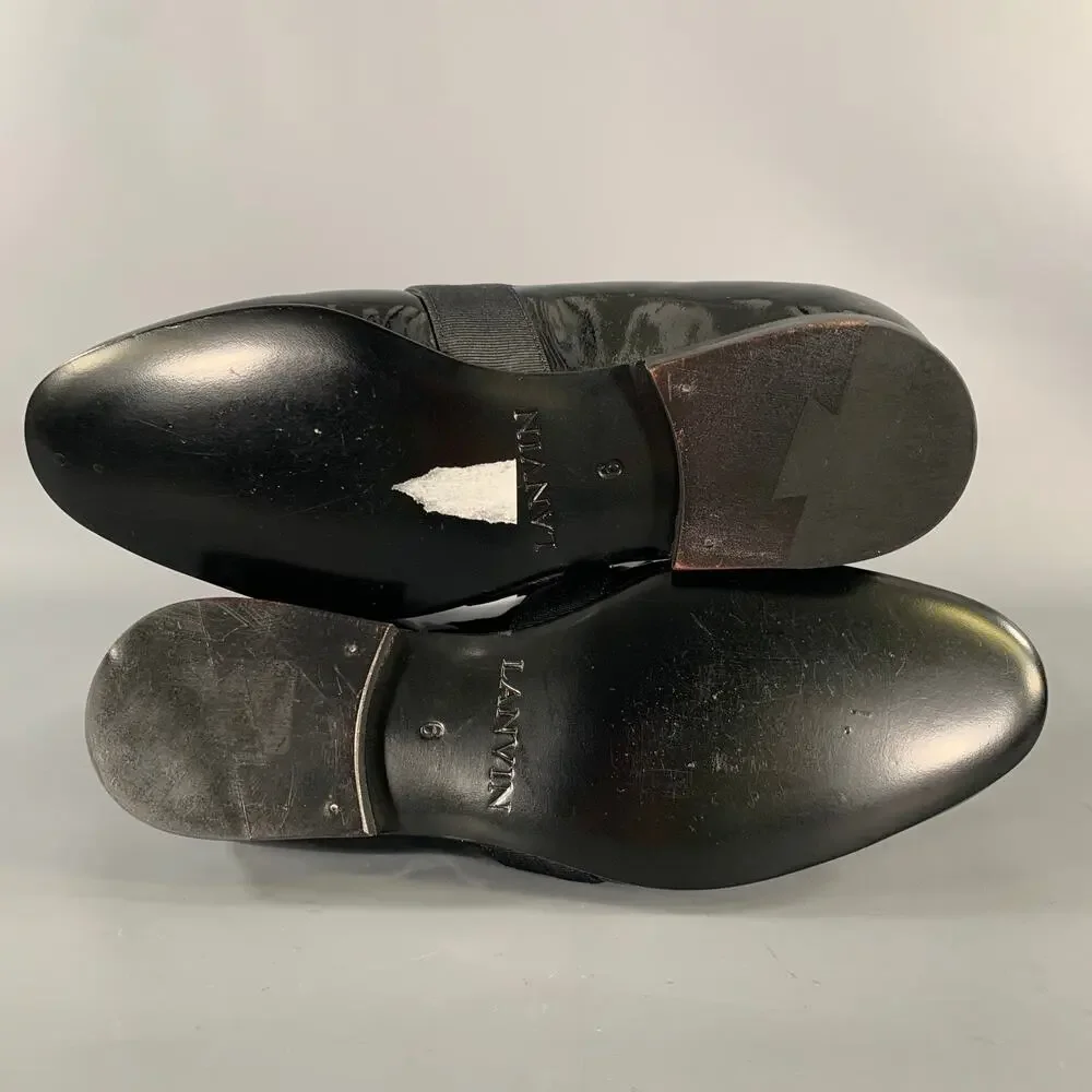 LANVIN Size 6 Black Patent Leather Slip On Loafers